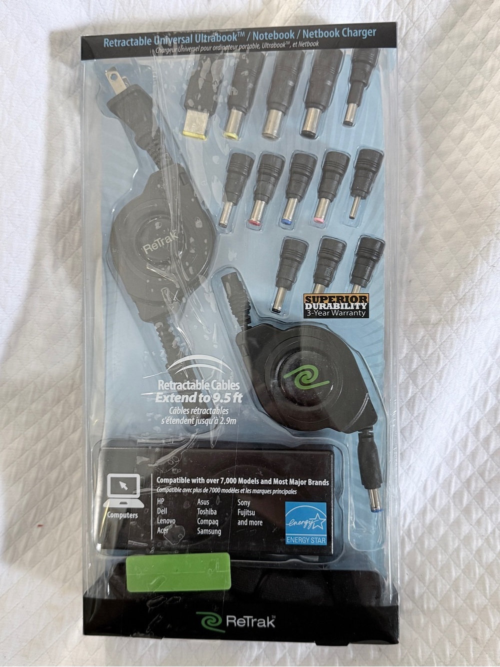 ReTrak Retractable Universal Laptop Charger compatible with 7000 models